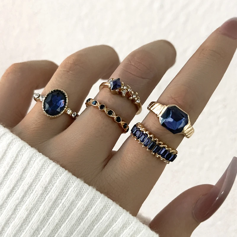 

New Jade Geometric Diamond Alloy Ring 5 PCS