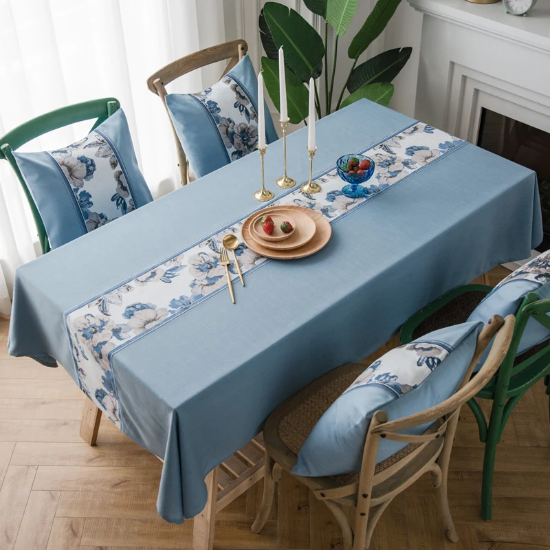 

Вышитая синяя скатерть, квадратная прямоугольная скатерть для чайного столика, домашний декор, ткань в деревенском стиле, Сделано на заказ