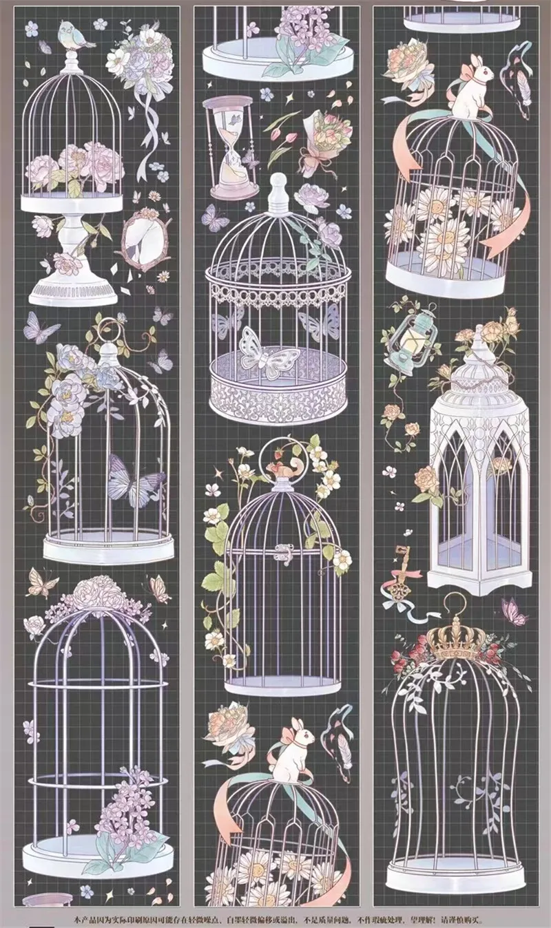 

Vintage Floral Cage Washi PET for Card Making DIY Scrapbooking Plan Decorative Sticker