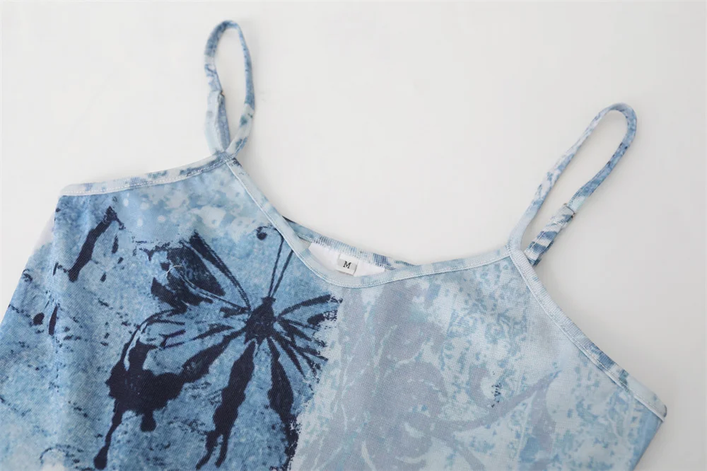 Лидер продаж женская синяя блузка с оборками и принтом из пятен открытыми