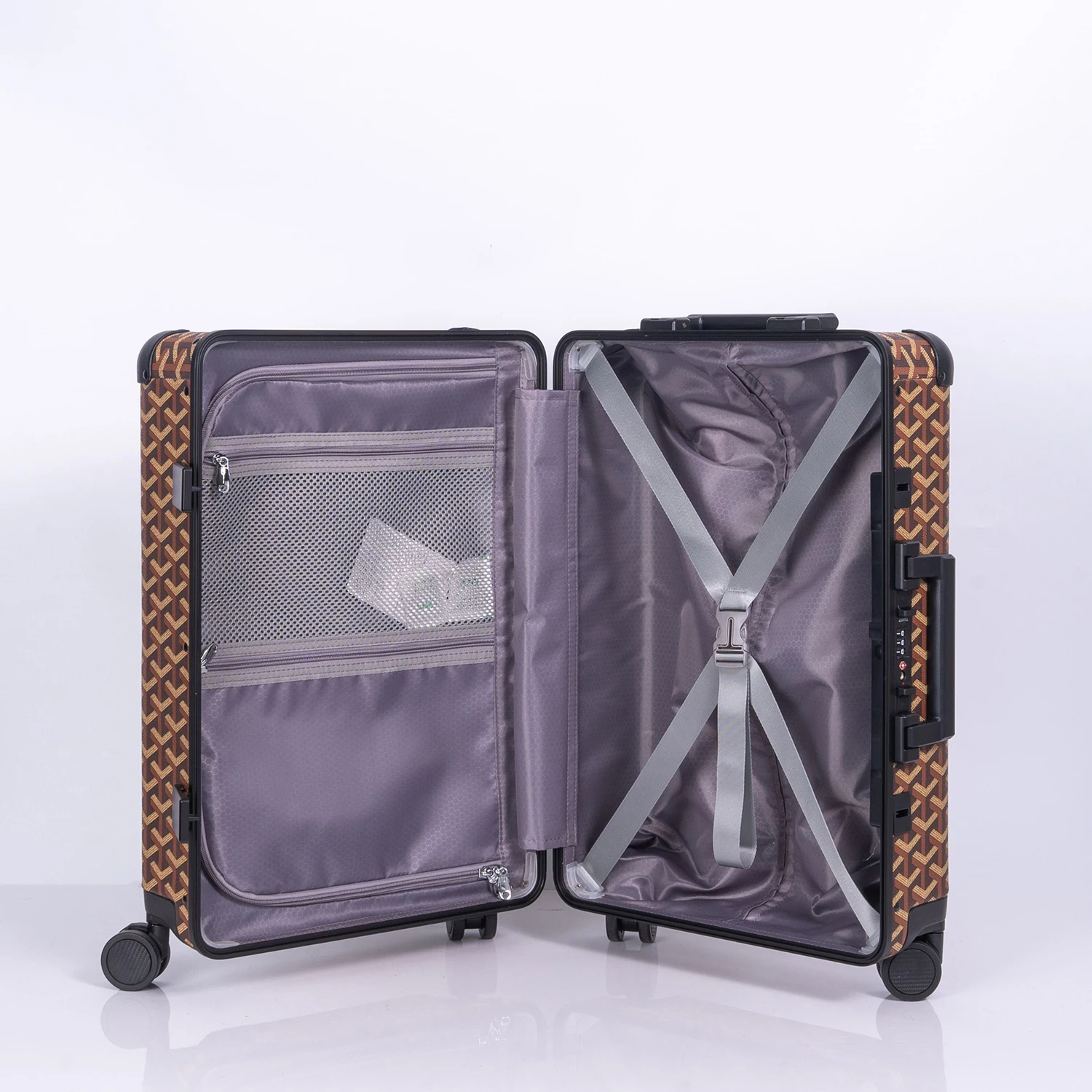 HONGYUE 2023 Classic Fashion Vintage Carry On Luggage Leather Trolley Aluminum Frame Suitcase Sets images - 6