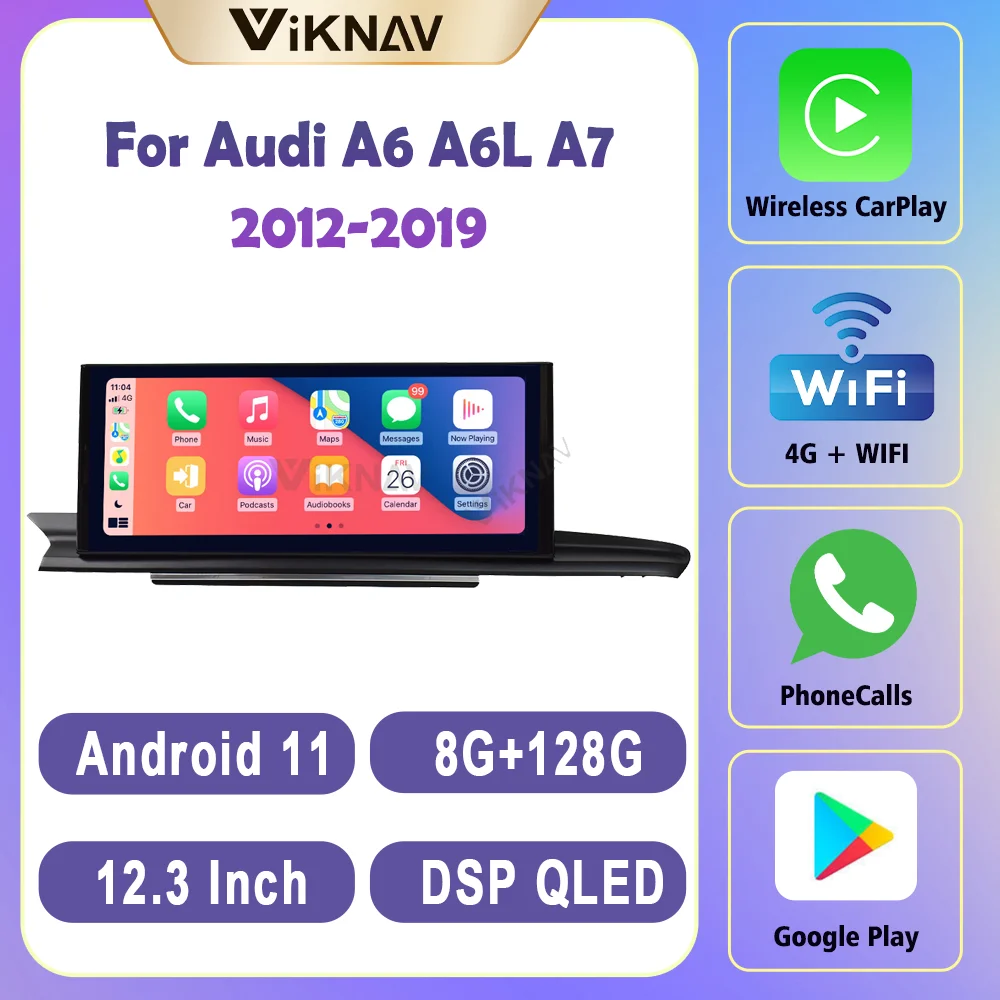 

Автомобильный радиоприемник, экран 128 дюйма, 8 ядер, 12,3 ГГц, для Audi A6 A6L A7 2012-2019, 1080P, HD-навигация, GPS, вид 360, DVD, мультимедиа, задний вид