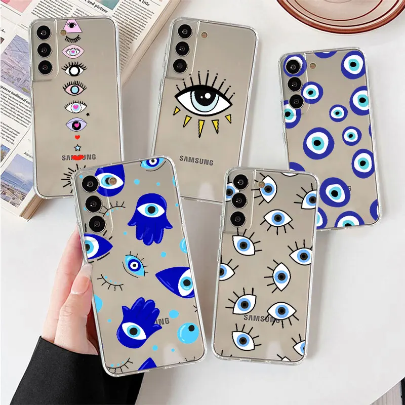 Silicone Lucky Eye Blue Evil Eye Print Case Coque for Samsung Galaxy S21 Plus S22 Ultra 5G S9 S10 Lite S10e S20 FE Bumper
