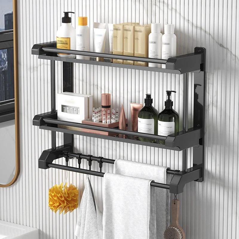 

Bathroom Shelf Organizer - 2 Tier Storage Shelf With Adjustable Hook Wall Mounted Shelf Rack, Use For Bathroom