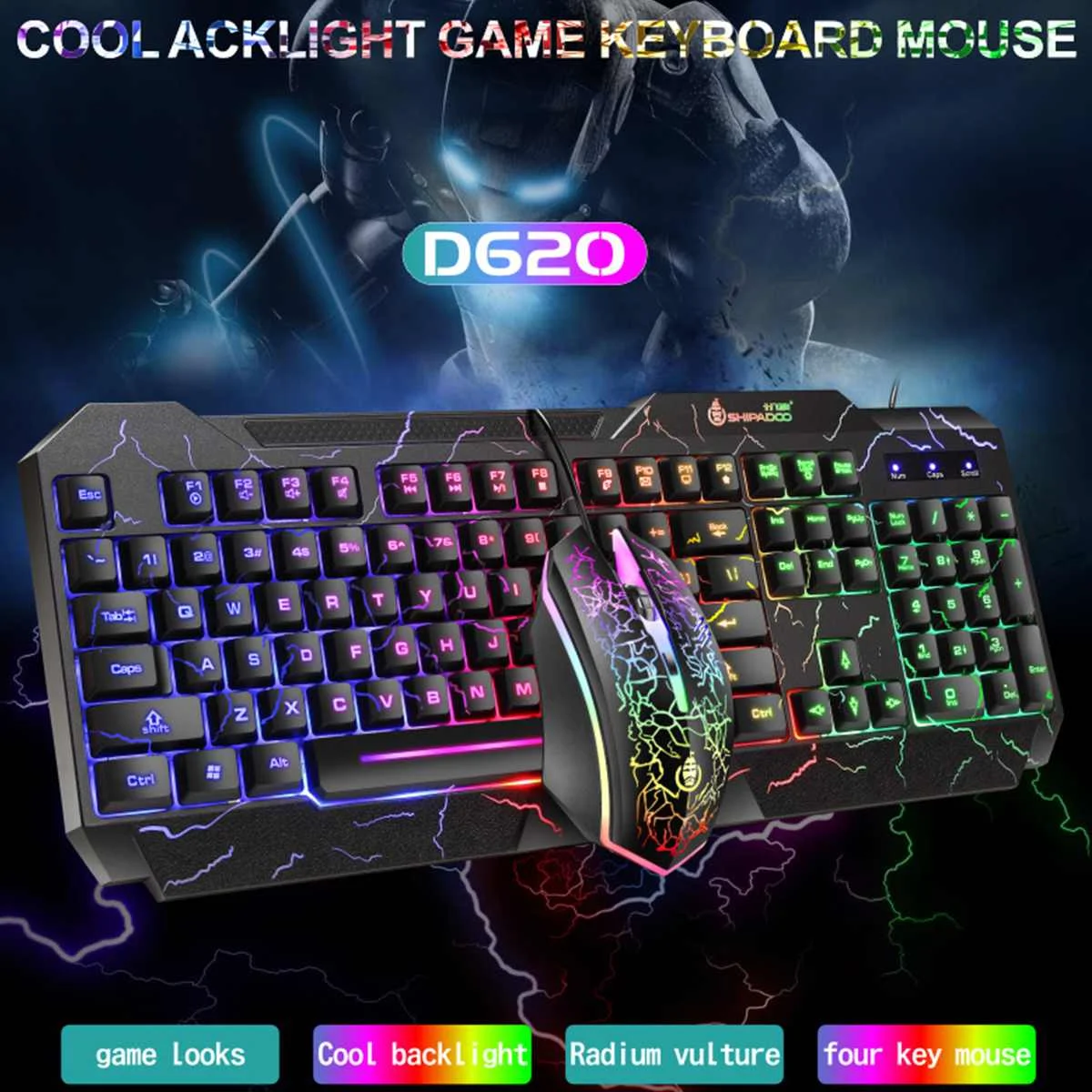 

4 In 1 Gaming Keyboard Mouse LED Breathing Backlight Ergonomics Pro Combos USB Wired Full Key Professional Mouse Keyboard
