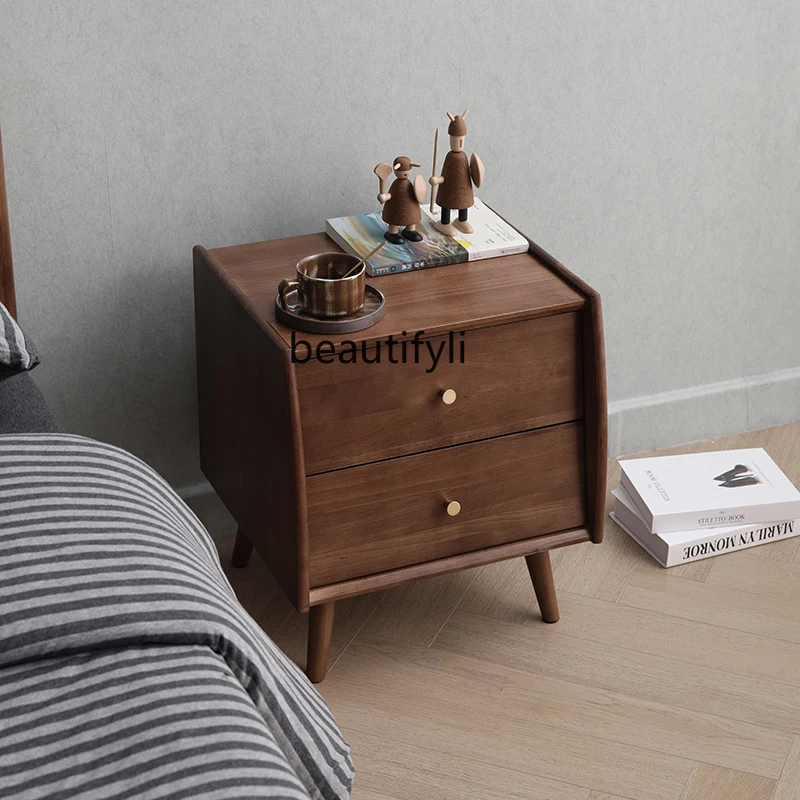 

zq Bedside Table Solid Wood Nordic Bedroom Bedside Simple Modern Home Bed Head Small Cabinet Narrow