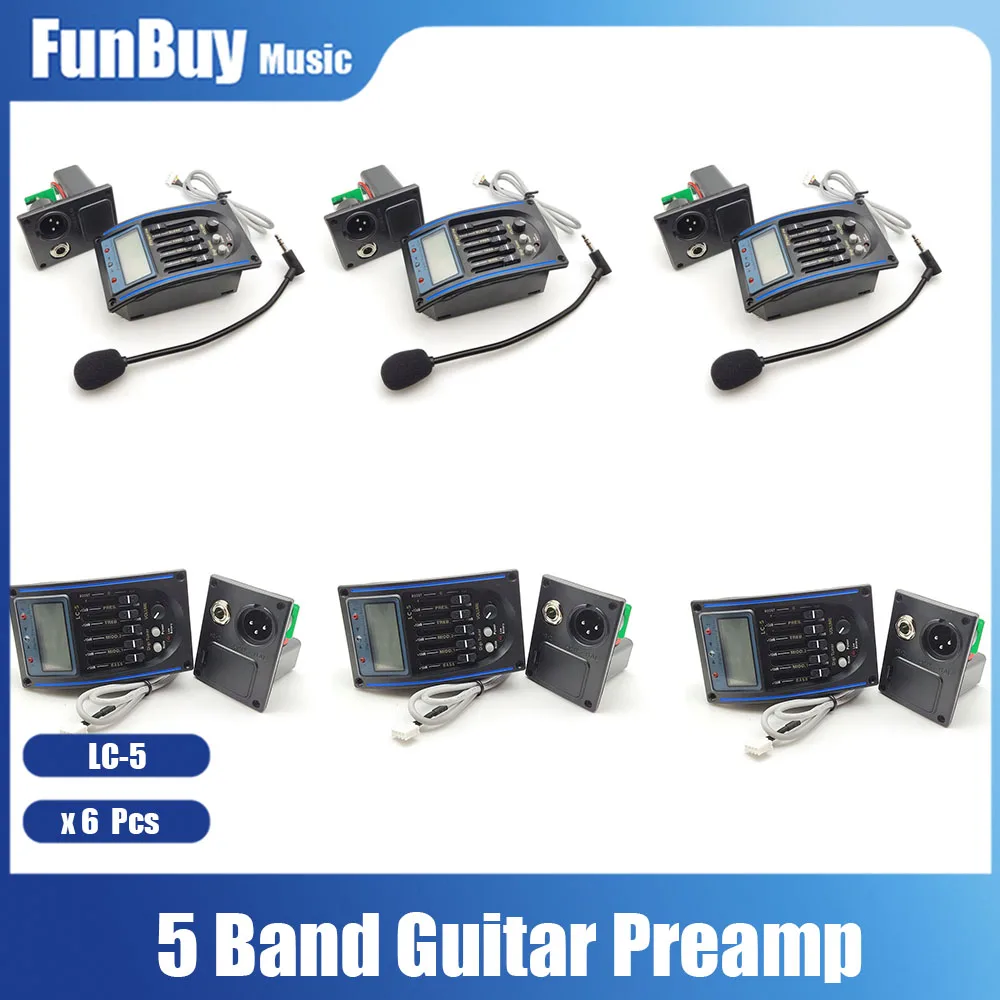 6pcs LC-5 5 Bands Acoustic Guitar Pickup Preamp EQ LCD Tuner Piezo Pickup Equalizer System