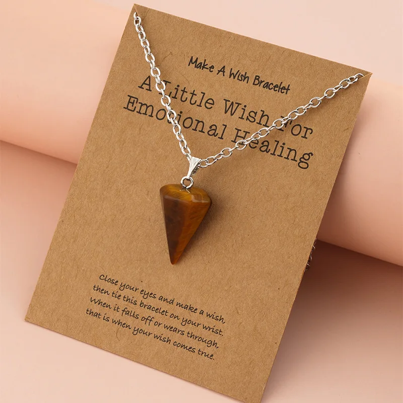 

Healing Pendulum For Divination Natural Crystal Charm Pendulum Cone Pendant Necklaces for Women Men Girls Clavicle Chain