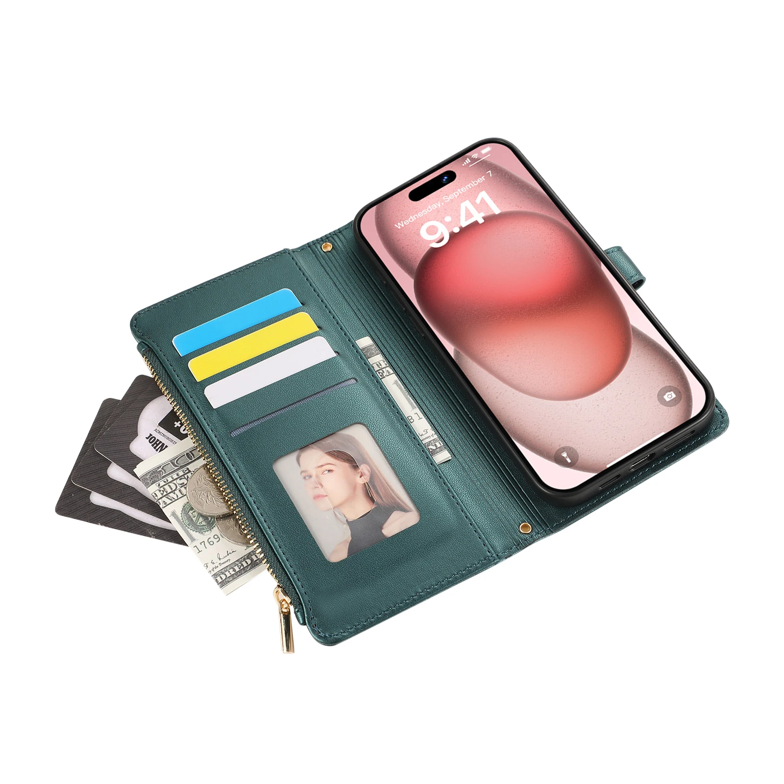 Роскошный кожаный чехол-книжка с отделением для карт и молнией Vivo V40 Pro V30 V29 Lite V25