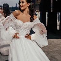 vintage wedding dress exquisite appliques tulle puff sleeve a line pleat sweetheart prom gown vestido de novia for women