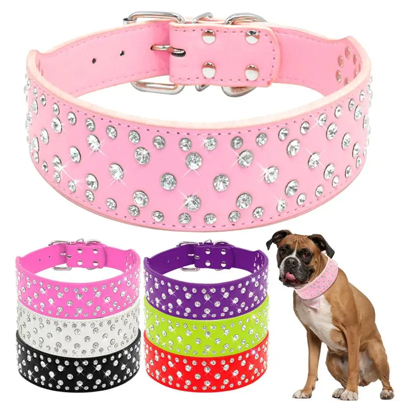 

Fashion Jeweled Rhinestones Pet Dog Collars Sparkly Crystal Diamonds Studded PU Leather Collar For Medium & Large Dogs Pitbull