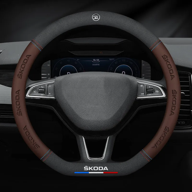 

Auto Suede Steering Wheel Cover Suitable for Skoda VRS Octavia Kodiaq Karoq Kushaq Slavia Rapid Superb Fabia Favorit Accessories