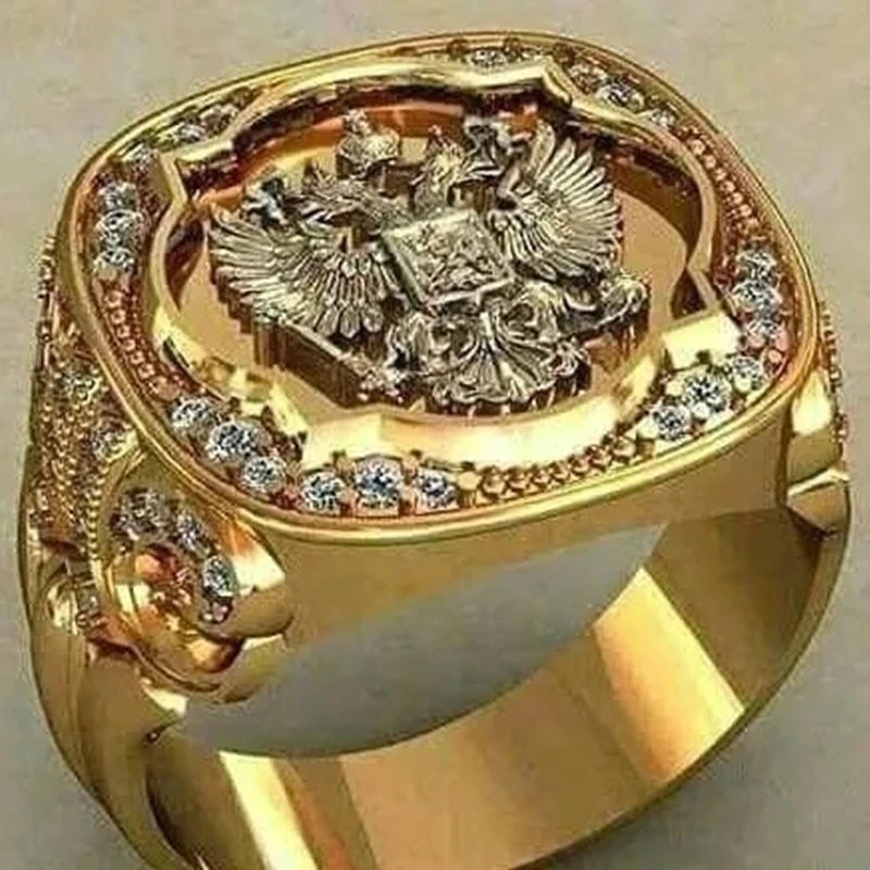 

2022 Fashion Men's Signet Ring Russian Empire Double Eagle Rings for Male Pun Color Arms of The Russian Big Rings Gothic