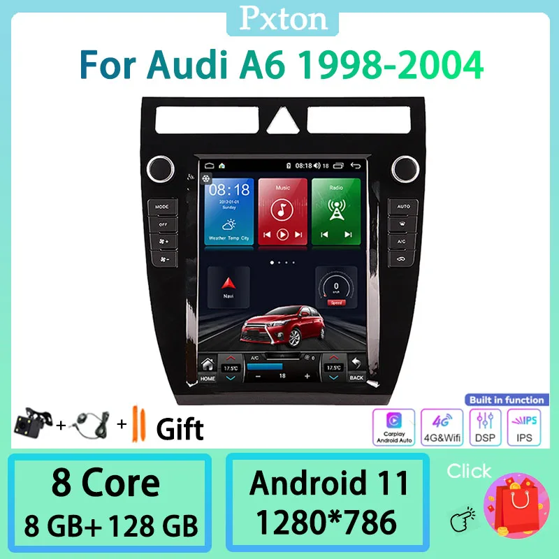 

Pxton Android 11.0 Tesla Screen Car Radio Stereo Multimedia Player For Audi A6 1998-2004 Carplay Android DPS 4G DSP WIFI 8G+128G
