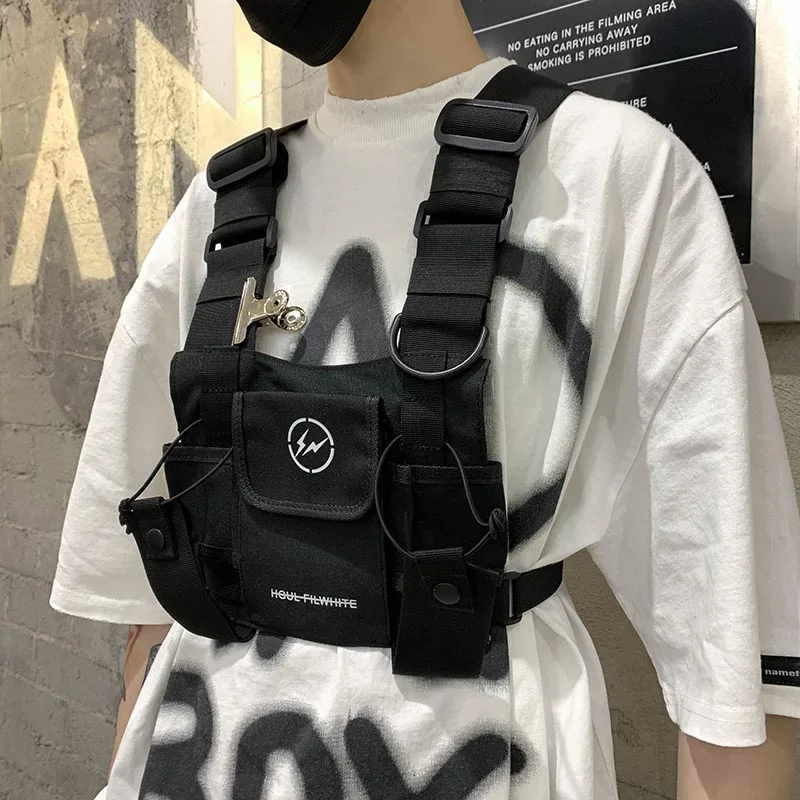 

Bag Streetwear Feature Bag Hip-hop Bag Men's Black Tactical Drill Fashion Vest Chest Unisex Vest Bullet Chest