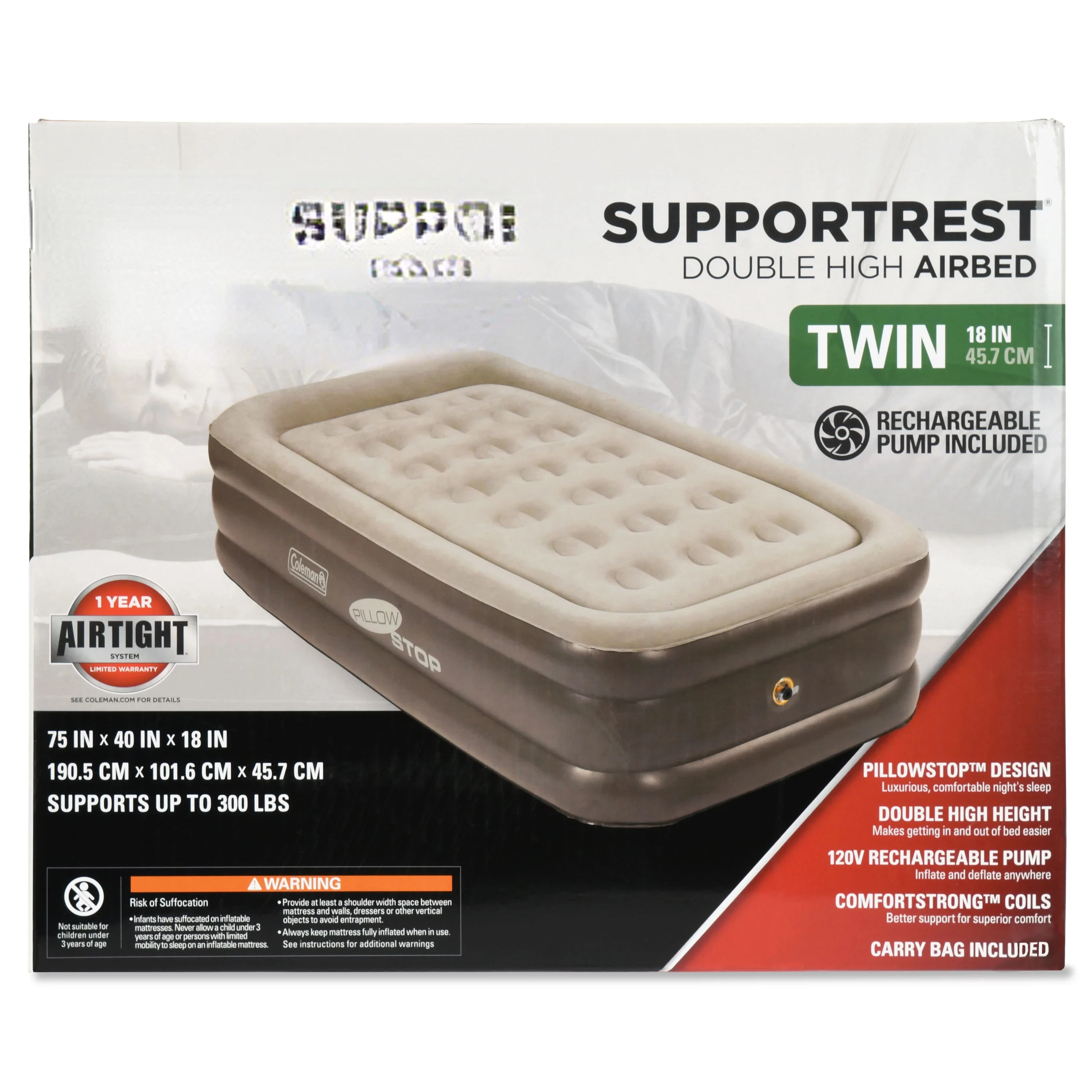 

18" Double-High Airbed with Rechargeable , Twin