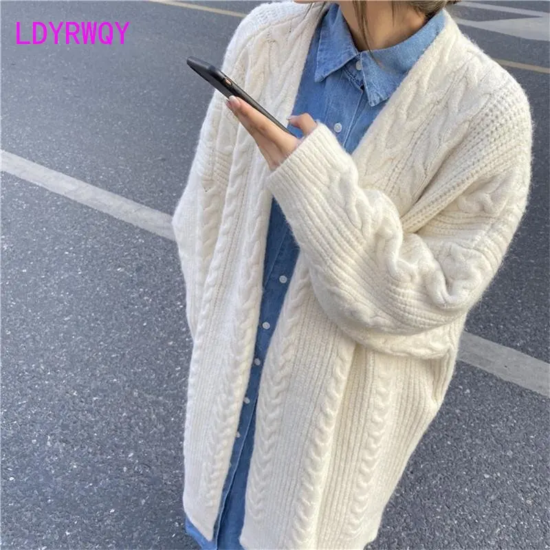 

LANGUID LAZY WIND RESTORE ANCIENT WAYS TWIST SWEATER COAT FEMALE AUTUMN WINTER NEW MODEL LOOSE IN LONG SWEATER CARDIGAN