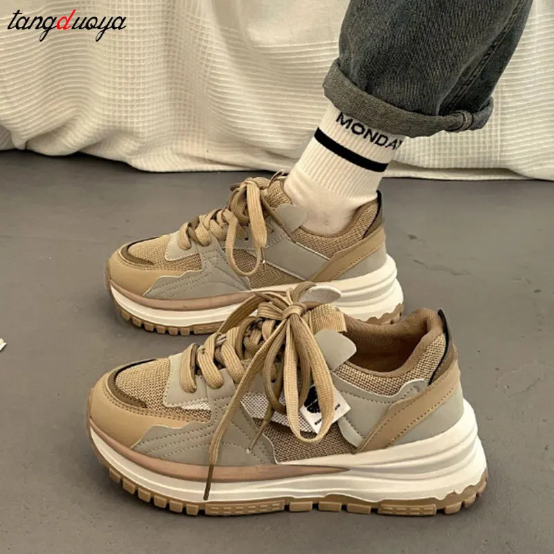 

Женские винтажные кроссовки на массивной платформе в американском стиле, сезон весна 2023, спортивная обувь на толстой подошве, Женская дышащ...