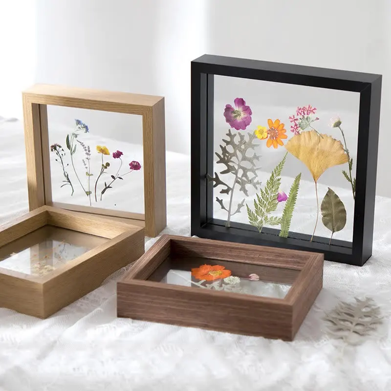 

D2 European Style Plant Dried Flower Leaves Specimen Box Square Paper-Cut DIY Frame Double-Sided Glass Frame Desktop Ornaments