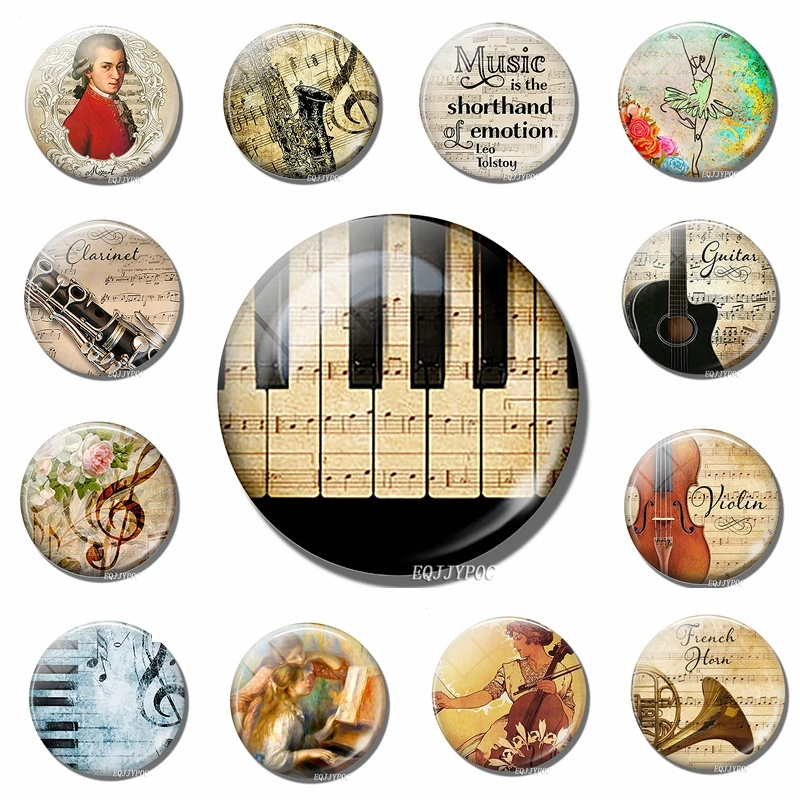 

Classical Music Fridge Magnet 30MM Glass Dome Retro Musical Instrument Magnetic Art Refrigerator Stickers Home Decor Artist Gift