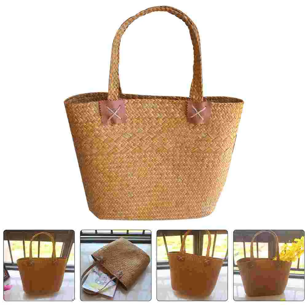 

Sea Grass Creative Woven Flower Basket Handbag For Travel Beach Woven Bag Beach Straw Bag Basket Bag