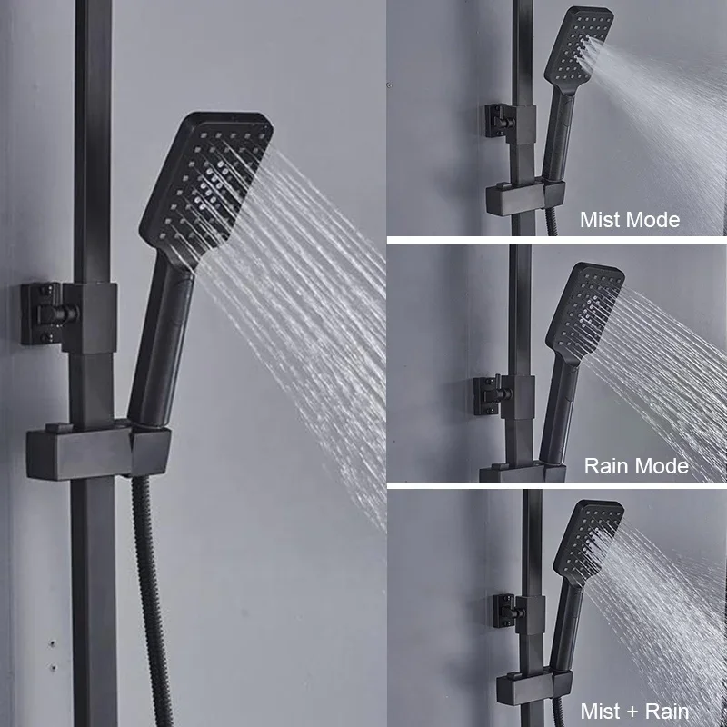 Душевая колонна Azeta квадратная настенная дождевая черная латунь для ванной