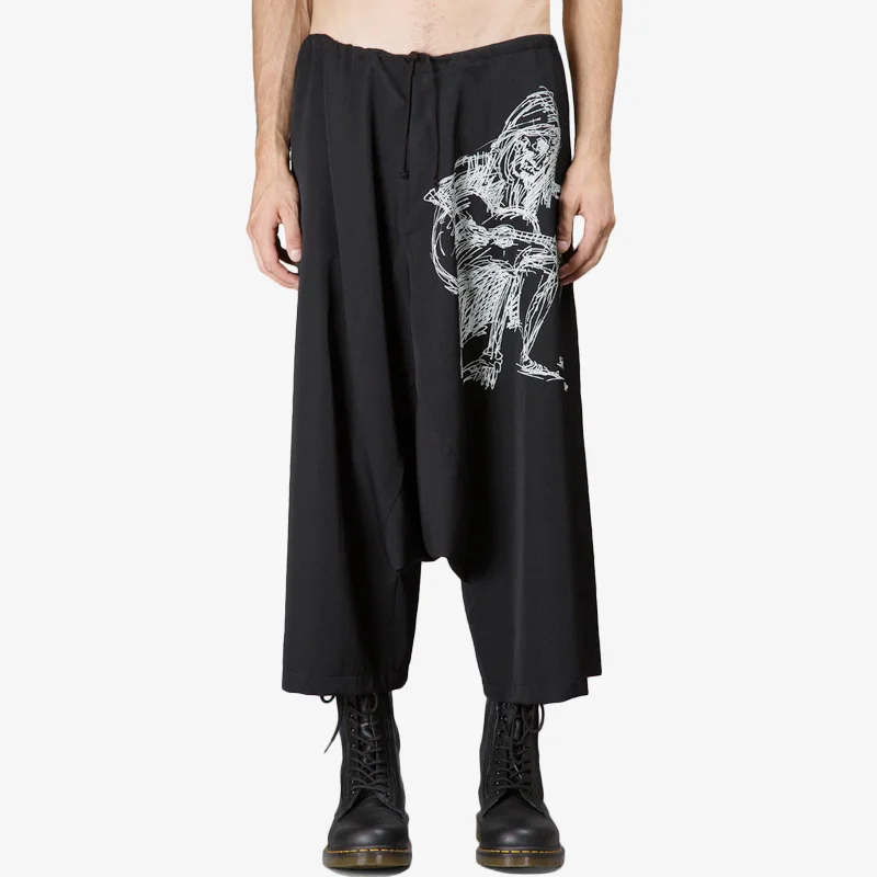 

Painted Hand Yohji Yamamoto Guitar Musician Printing Dark Wind For Men And Women Fallow Pants Culottes