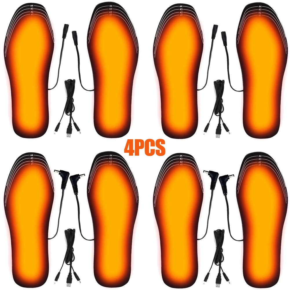 4Pcs Usb Heated Shoe Insoles Electric Foot Warming Pad Feet Warmer Sock Pad Mat Winter Outdoor Sports Heating Insole Winter Warm