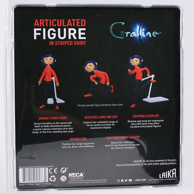 NECA Coraline в полоску рубашка/желтый дождевик 7 дюймов ABS/ПВХ экшн-фигурка игрушка