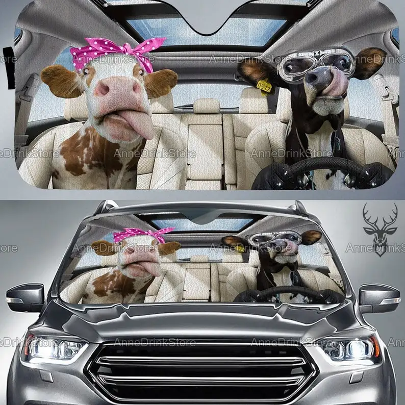 

Tongue Out Cow Car Sunshade - Cow Cattle Car Accessories - Cattle Farm Gifts car accessories front windshield visor animal