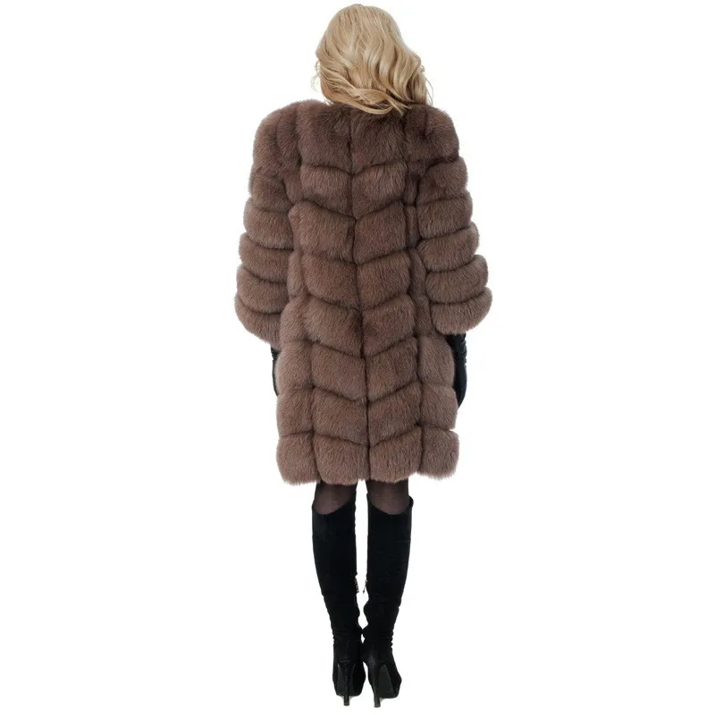 New Autumn Winter Fur Coat Women's Faux Fur Stitching Fox Fur Thick Warm Coat Fashion Mid Long Faux Fur Coat