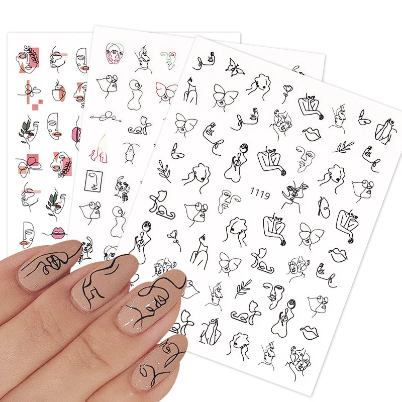 

1PCS Abstract Simple Line Graffiti Nail Sticker Nail Art Decoration Geometric Line Flower 3D Sticker Nail Art Accessories