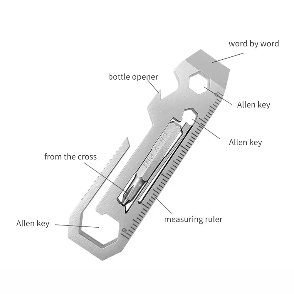 

7 in 1 EDC Gadget Bottle Opener Keychain Wrench Stainless Steel Hiking Camping Outdoor Pocket Tools Multi-Function Spanner