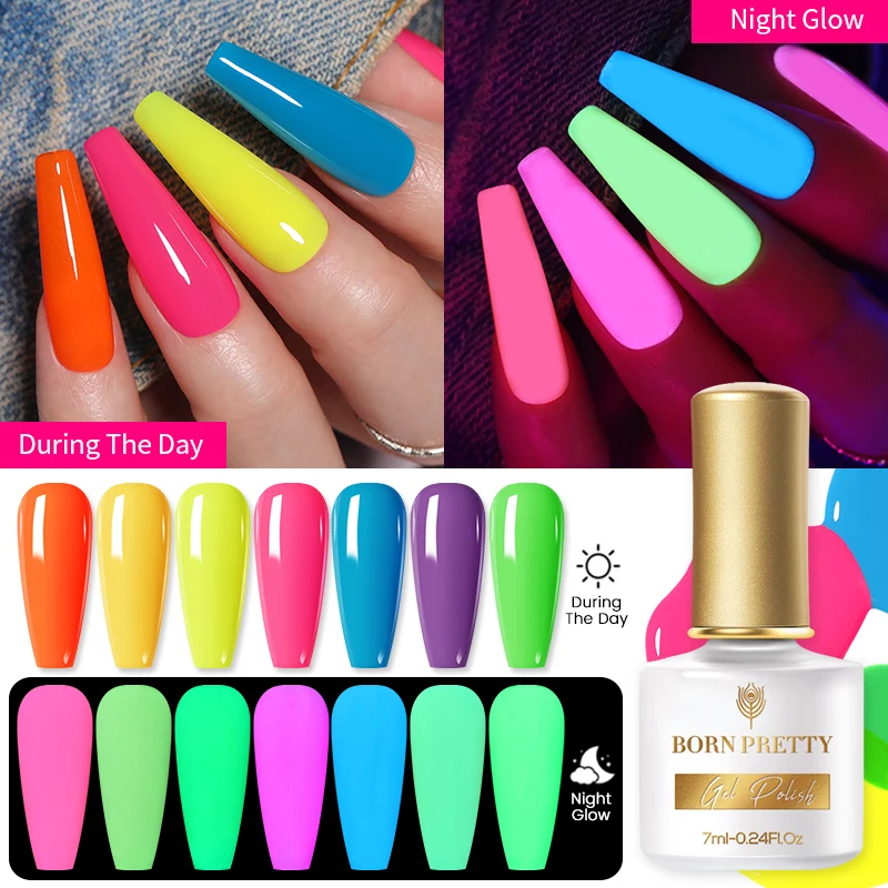 

BORN PRETTY Luminous Gel Nail Polish Fluorescent Neon Varnish Glow In Dark Soak Off UV LED For Nail Art Manicure Top Coat