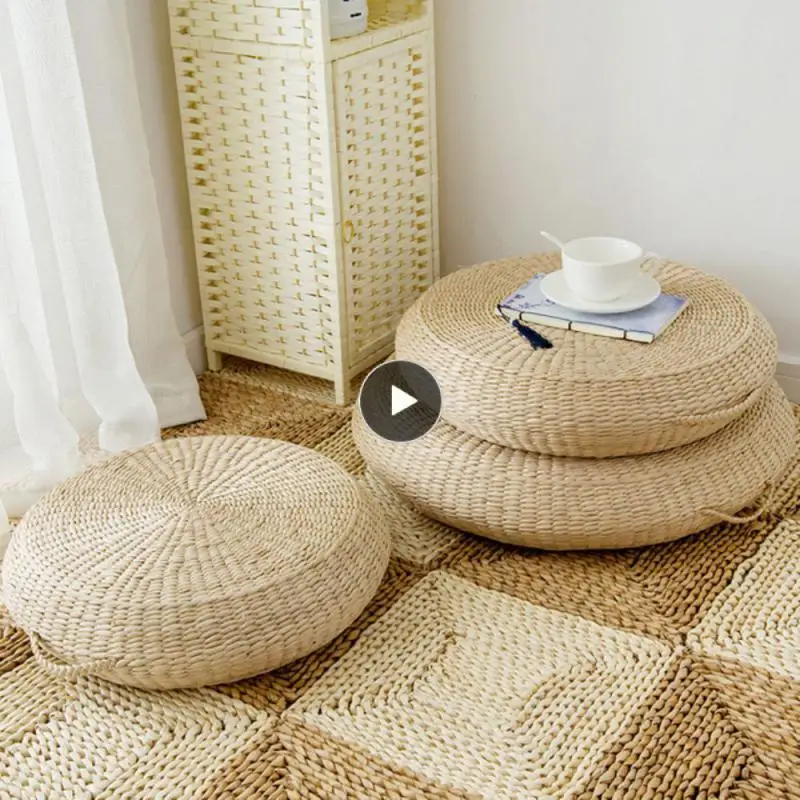 

40x10cm Handmade Woven Futon Camping Mat Japanese-style Thicken Straw Round Seat Pier Woven Straw Bay Window Mat