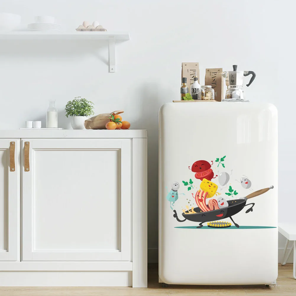

Cartoon Happy pan kitchen Wall Sticker for Kitchen fridge cupboard decoration art Decals Removable home stickers Mural wallpaper