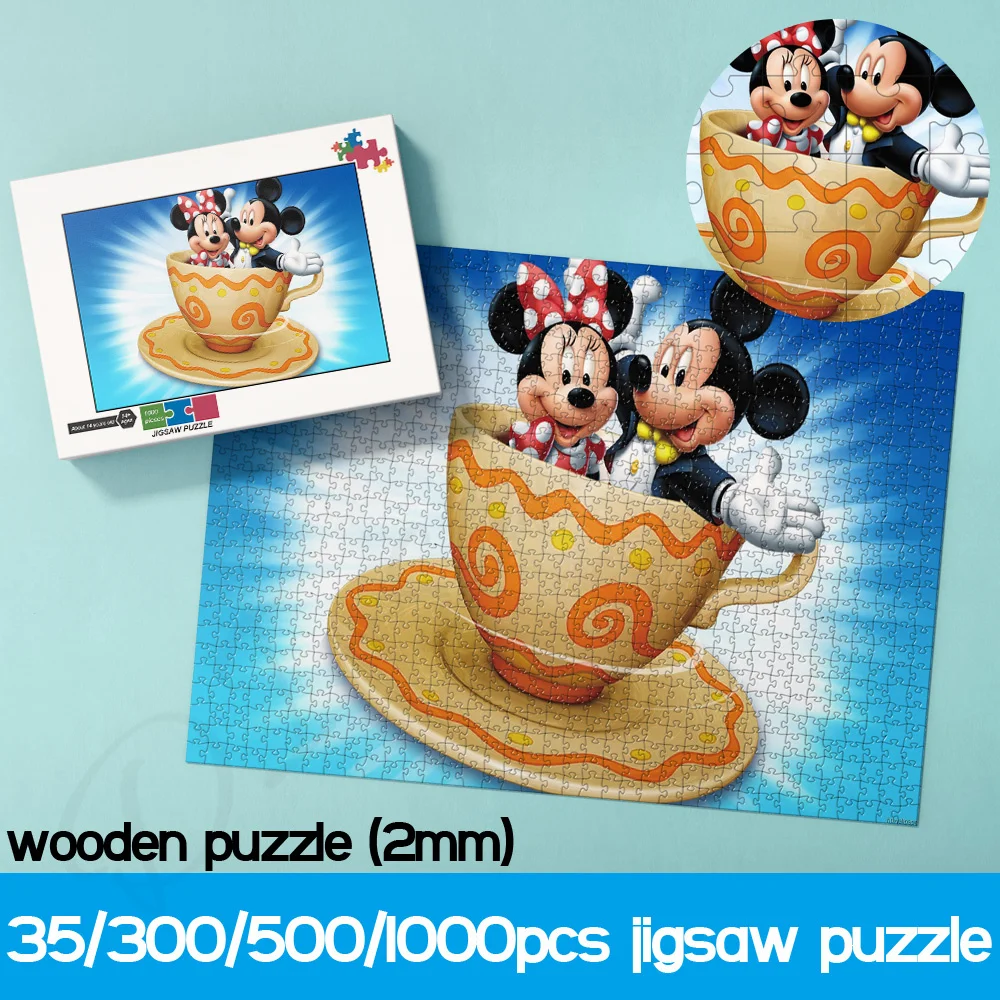 

Disney Cartoon Puzzle Sitting In A Teacup Mickey and Minnie Mouse Classic Characters 1000 Pieces Wooden Jigsaw Puzzle Unique Toy
