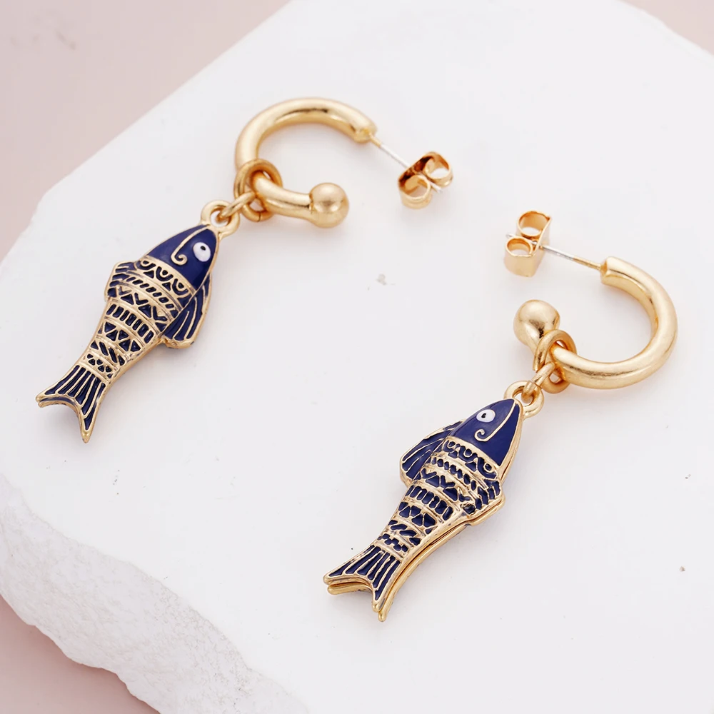 Голубые серьги богемные шикарные Подвески морской жизни Висячие женские C-Shapled