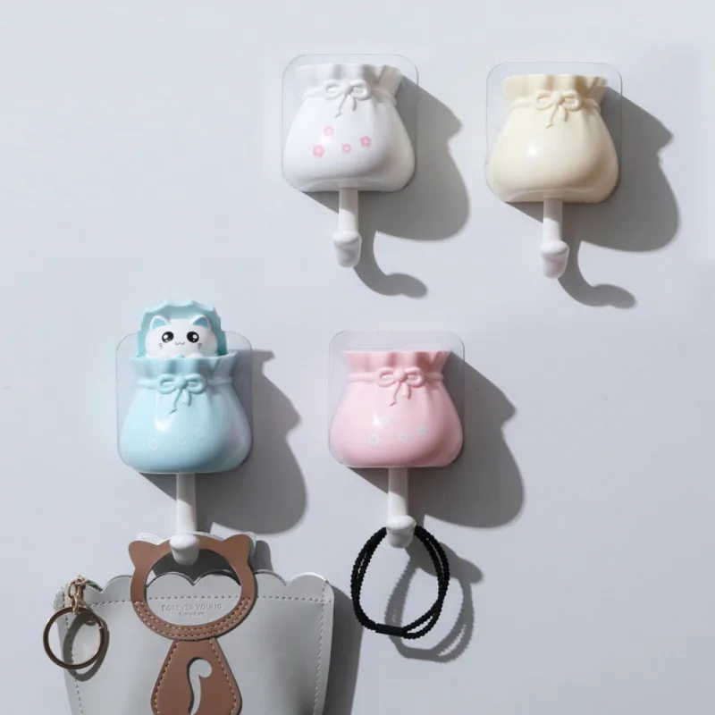 

Household Cartoon Cat Decorative Hooks Key Holder Wall Mounted Adhesive Coat Hanger Hat Rack Sundries Organizer Accessories