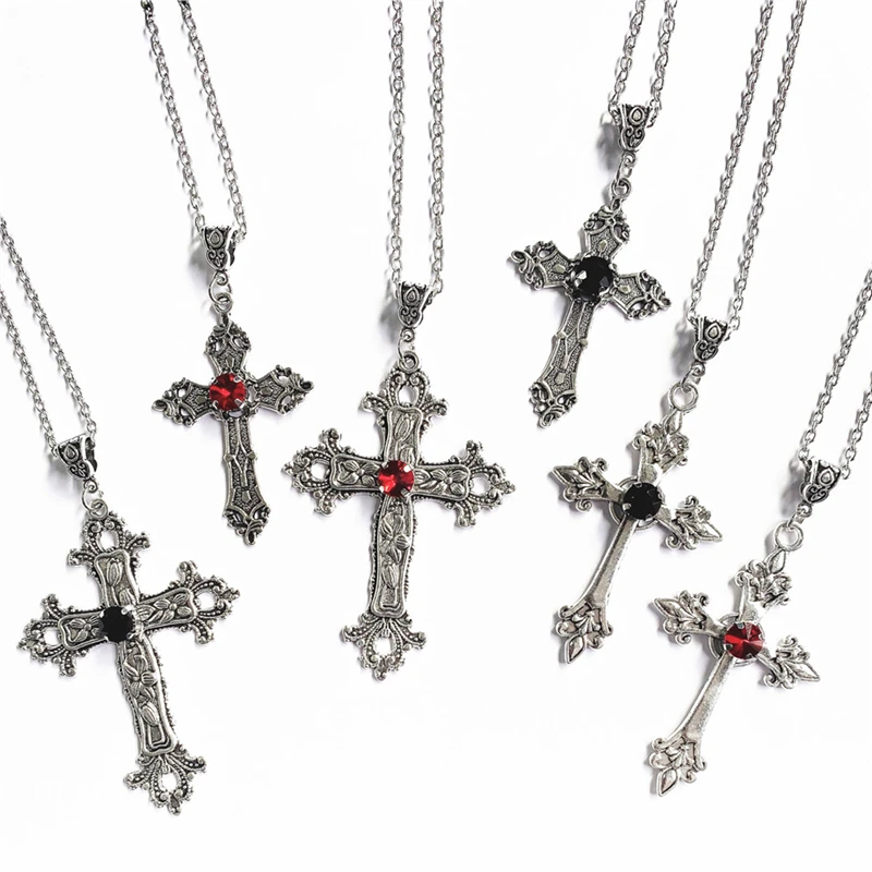 

Large Victorian Micro Inlaid Crystal Cross Pendant Necklace Gothic Punk Jewelry Fashion Glamour Statement Women's Gift