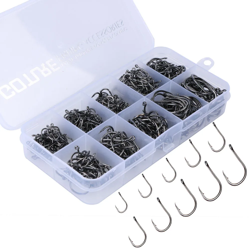 

Goture #6-#15 Fishing Hooks Set 500pcs High Carbon Steel Barbed FishHooks for Saltwater Freshwater Fishing Gear Fishing Tackle