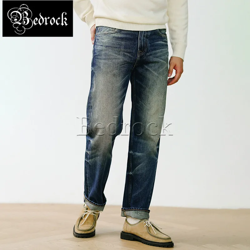 MBBCAR 14.5oz vintage hand worn stone washed selvedge denim cattle jeans men heavy 100 cotton indigo raw denim straight pants