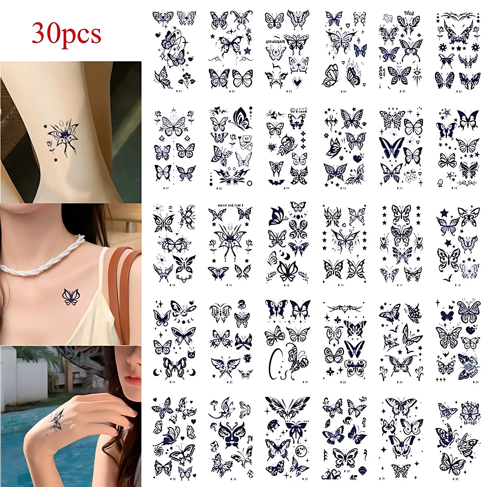 30 шт./партия полуперманентные тату-наклейки в виде бабочек