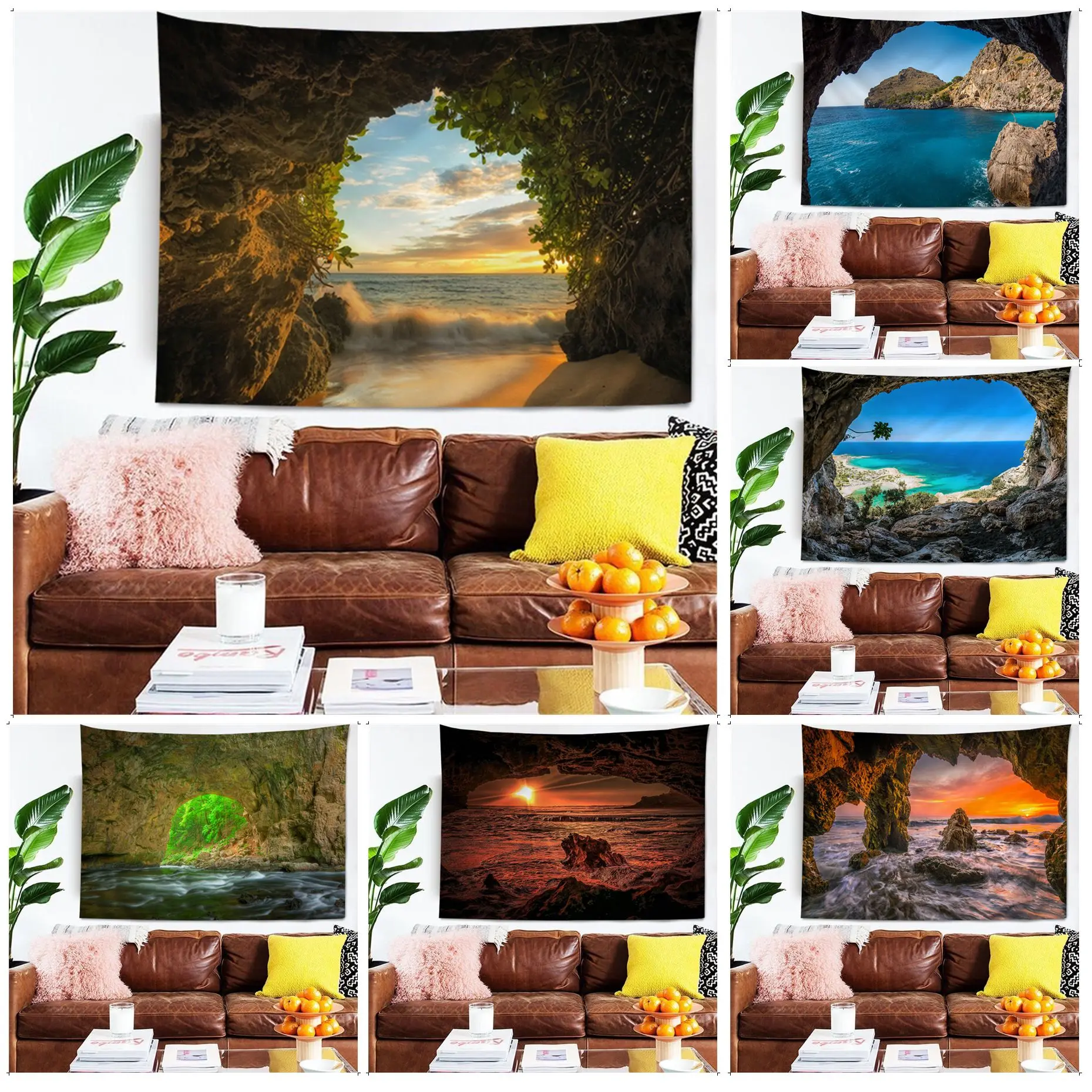 

Rock cave sunrise Tapestry Art Printing Bohemian Wall Tapestries Mandala Kawaii Room Decor