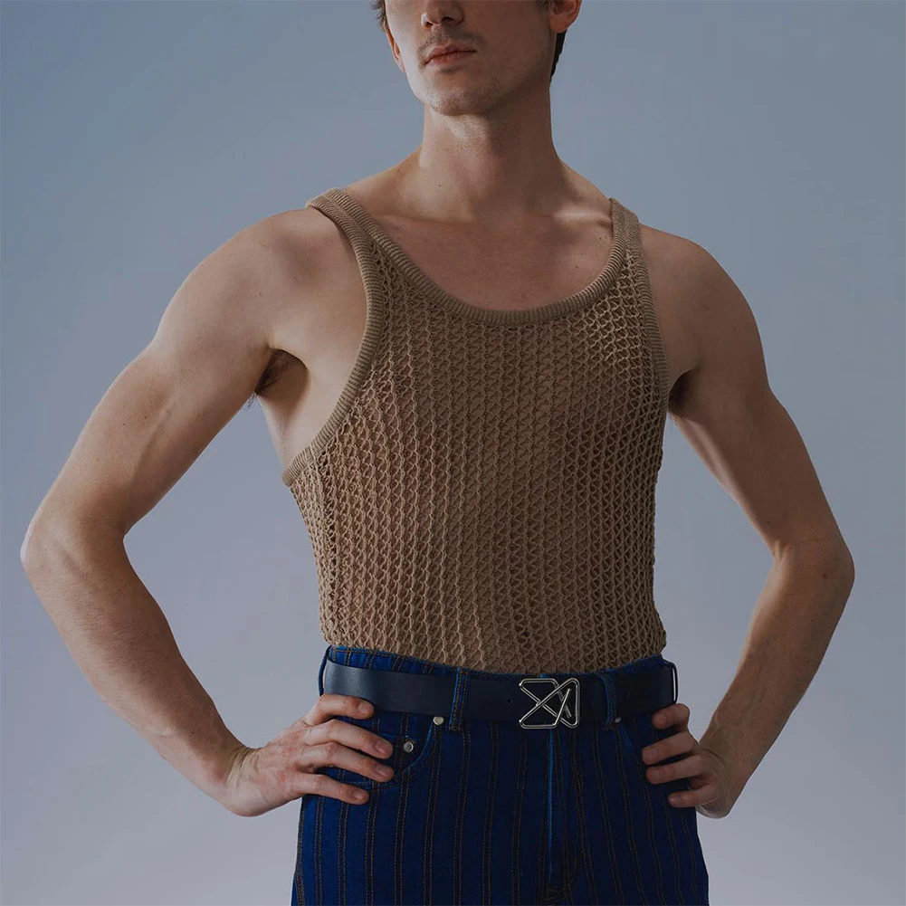 

Summer Men Knitting Muscle Vest Male Sleeveless Tank Top Gym Sport Fitness Undershirts Fashion Street Wear Summer Cool Singlets