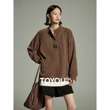 Toyouth Women Sweatshirts 2023 Autumn Long Sleeve Stand Collar Loose Hoodies Logo Leather Plate Waffle Fabric Fashion Pullover