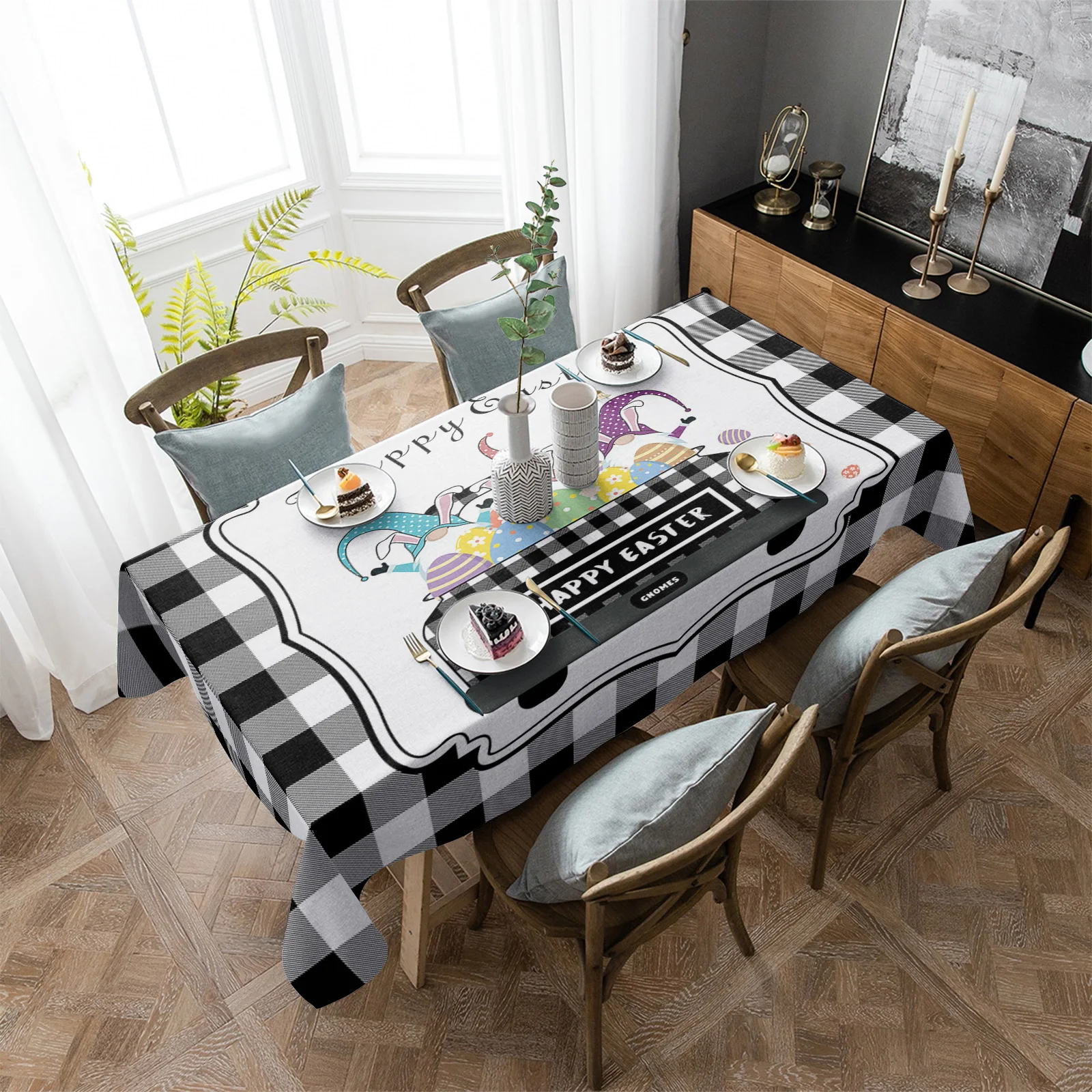 

Скатерть в черно-белую клетку с пасхальными яйцами