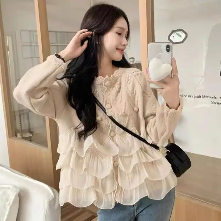 Свитер-кардиган женский универсальный Свободный пуловер молочно-коричневого