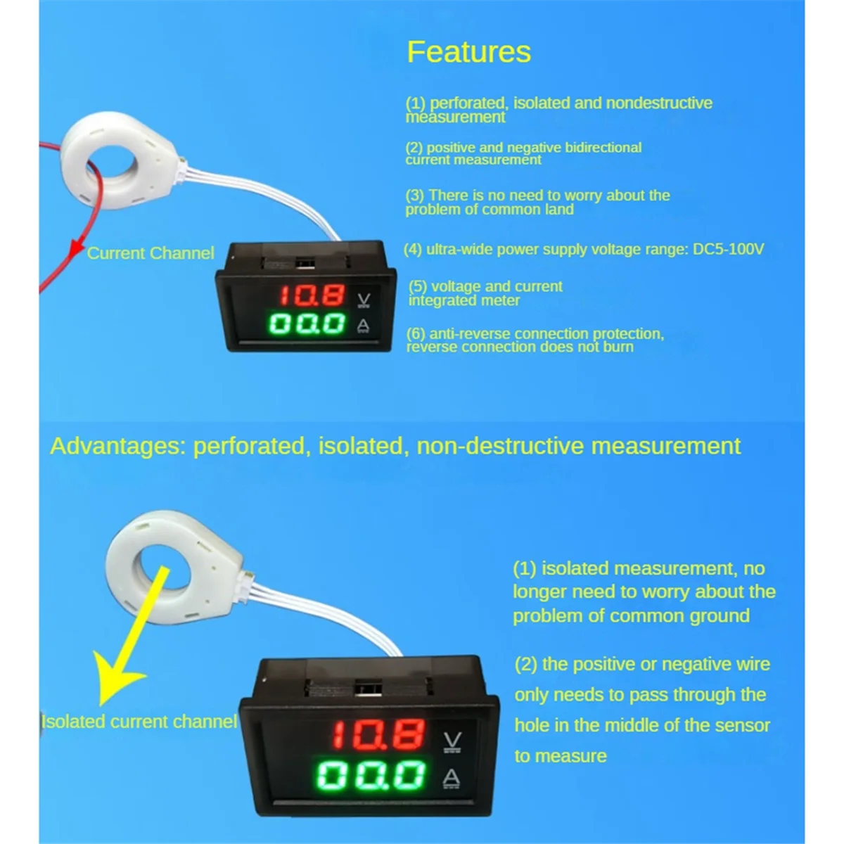 Hall Амперметр Вольтметр постоянного тока 0-300 В 400A монитор батареи Цифровой