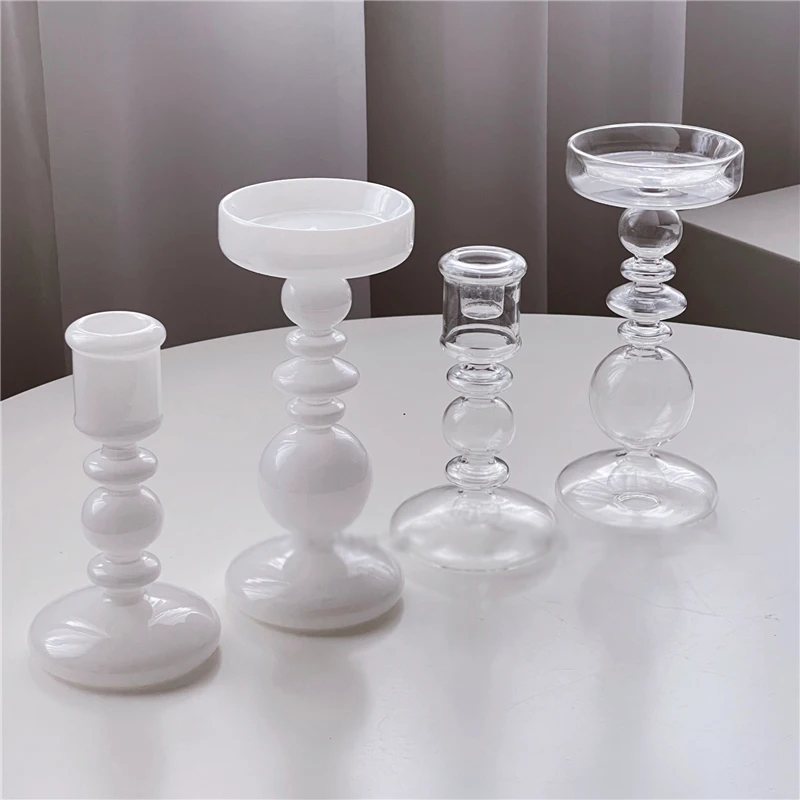 Decor For Home Decoration Pillar Glass Tealight Candle Holder Candlestick Holder Outdoor Black Clear White